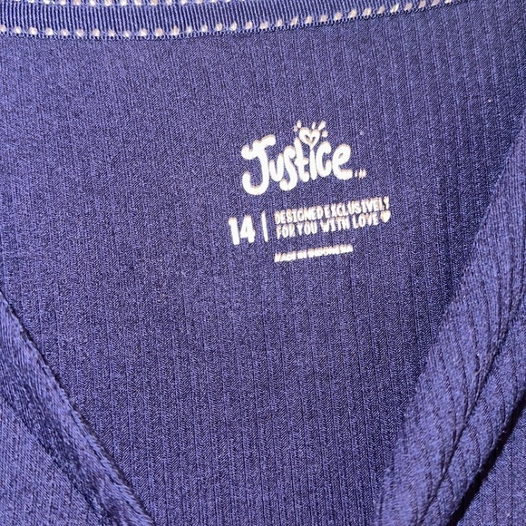 Justice navy blue lace trim size 14 v neck button front top July 4th Summer - Picture 3 of 4